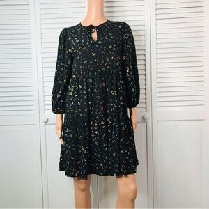 GAP Black Floral Fit & Flare Dress With Pockets Size Small